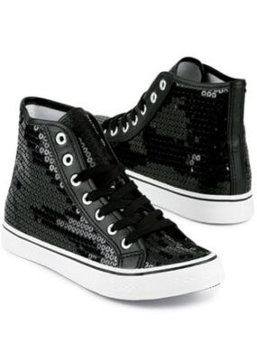 balera Black Sequin High-Top Kids Sneakers